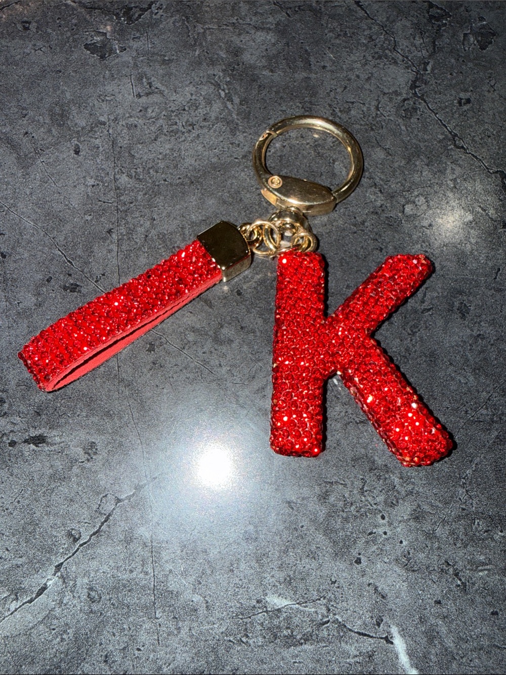 “K” Red Rhinestone Keychain - Picture 2 of 2